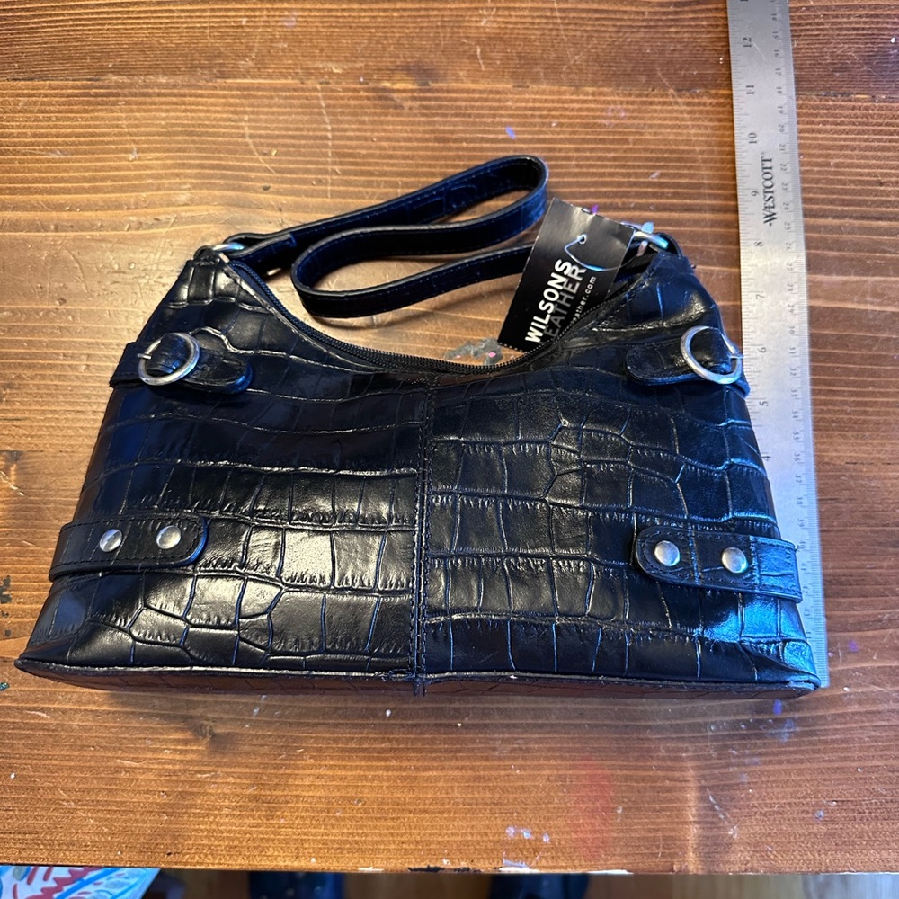 Wilsons Leather Black Crocodile-Embossed Women's Bag
